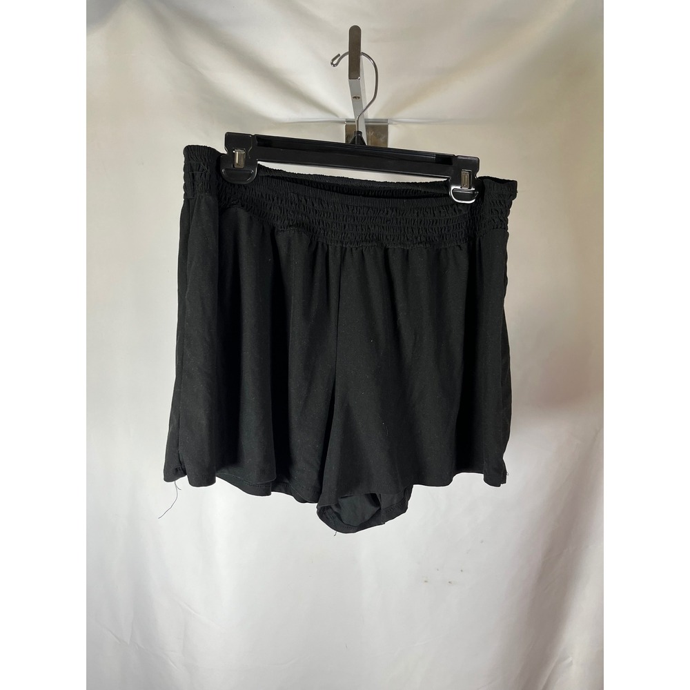 Bobbie Brooks Black‎ Smocked Waist Active Shorts Plus Size 1X Relaxed Fit Jersey